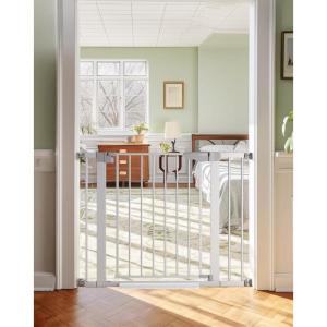 imageCumbor 297406quot Baby Gate for Stairs Moms Choice Awards WinnerDog Gate for Doorways Pressure Mounted Self Closing Pet Gates for Dogs Indoor Safety Child Gate with Easy Walk Thru Door Silver