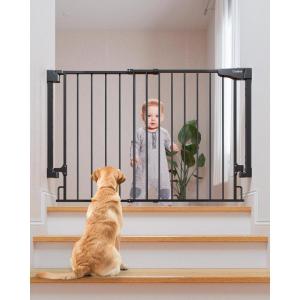 imageCumbor 34quot Extra Tall No Bottom Bar Baby Gate for Stairs Auto Close Dog Gate Indoor for Larger Pets 31648quot Hardware Mounted Safety Gate for Doorways Wide Walk Thru Door for Easy Access WhiteBlack