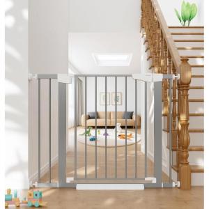 imageCumbor 36quot Extra Tall Baby Gate for Stairs 29748quot Wide Dog Gates for Doorways Auto Close Safety Gate for Babies and Pets Easy Install Pressure Mounted Fits Doorways Stairs Entryways WhiteGray