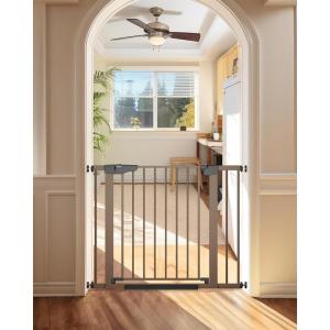 imageCumbor 36quot Extra Tall Baby Gate for Stairs 29748quot Wide Dog Gates for Doorways Auto Close Safety Gate for Babies and Pets Easy Install Pressure Mounted Fits Doorways Stairs Entryways WhiteBrown