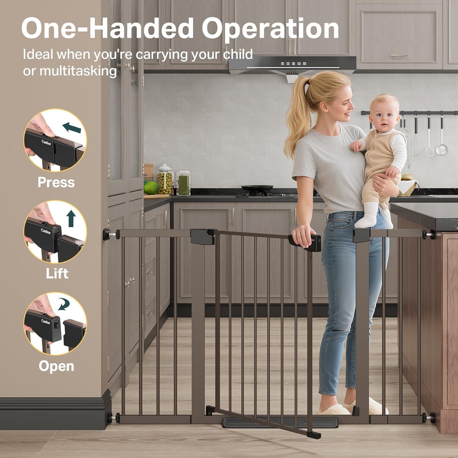 imageCumbor 406quot Wide Auto Close Baby Gate ampamp Cumbor 515quot Wide Dog Gate Durable Child Gate for Stairs Doorways Easy Walk Thru Dog Gate for House for Doorways