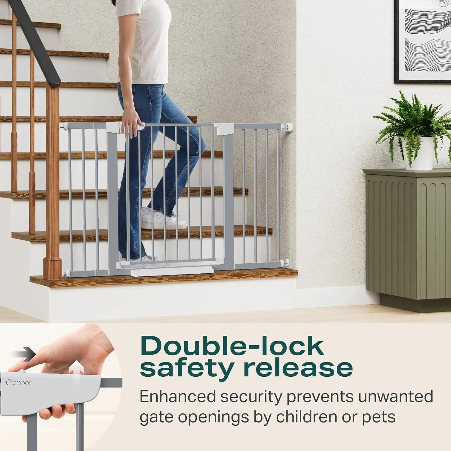 imageCumbor 406quot Auto Close Baby Gate ampamp Cumbor 515quot Dog Gate Durable Child Gate for Stairs Doorways Easy Walk Thru Dog Gate for House for Doorways