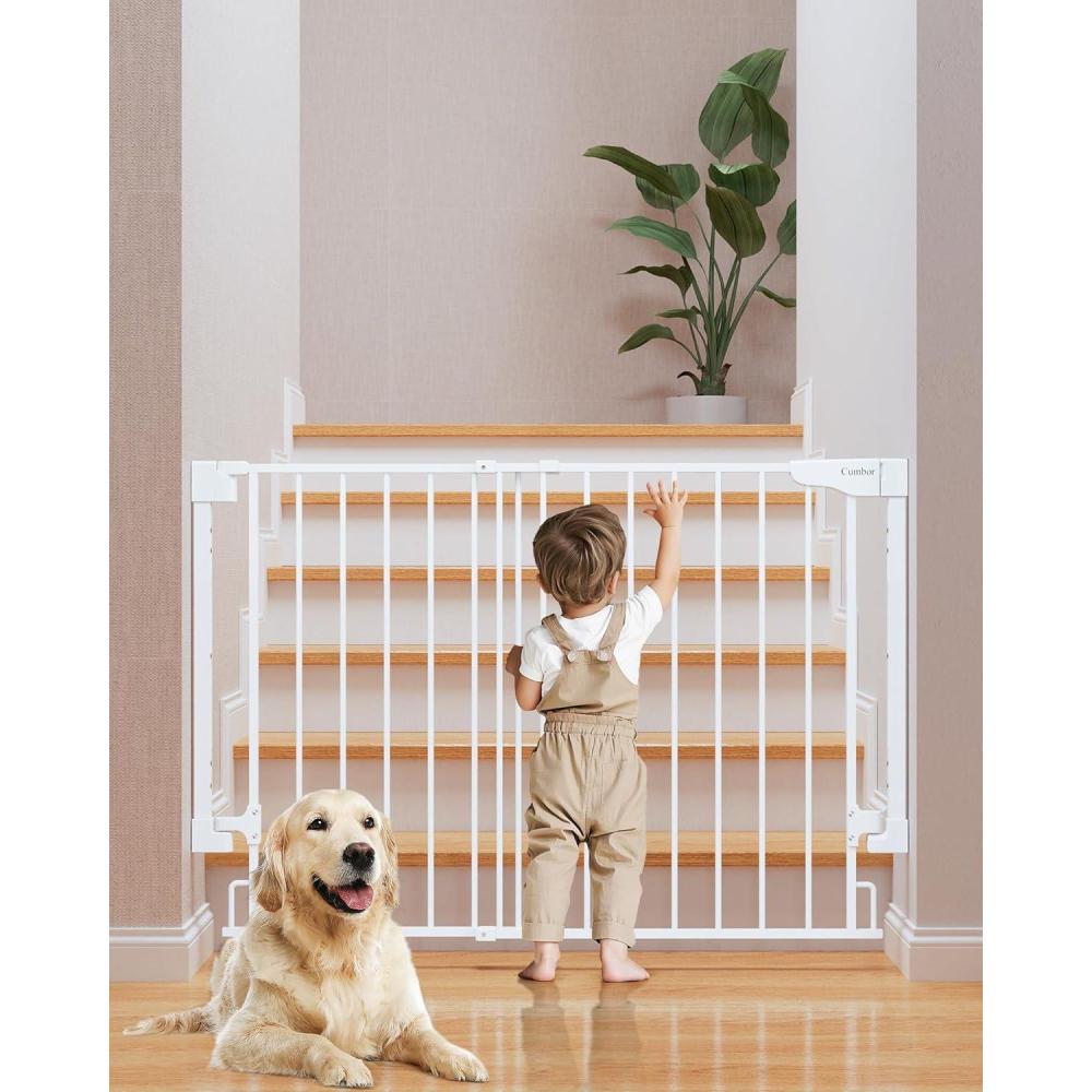 imageCumbor 29746quot Standard Baby Gate for StairsWhite ampamp Cumbor 29243quot Extra Tall No Bottom Bar Baby GateWhite