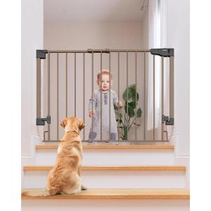 imageCumbor 2 Pack 29243quot No Bottom Bar Baby Gate for Stairs 2in1 Auto Close Dog Gate Indoor Hardware Mounted Pet Gate for Doorways with Large Walk Thru Door ChildProof Safety Gate for Kids WhiteBrown
