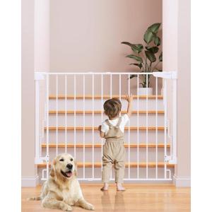 imageCumbor 2 Pack 29243quot No Bottom Bar Baby Gate for Stairs 2in1 Auto Close Dog Gate Indoor Hardware Mounted Pet Gate for Doorways with Large Walk Thru Door ChildProof Safety Gate for Kids WhiteWhite