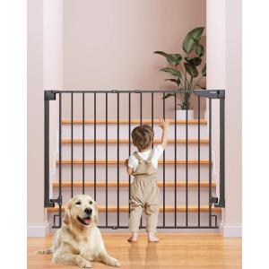 imageCumbor 2 Pack 29243quot No Bottom Bar Baby Gate for Stairs 2in1 Auto Close Dog Gate Indoor Hardware Mounted Pet Gate for Doorways with Large Walk Thru Door ChildProof Safety Gate for Kids WhiteBlack