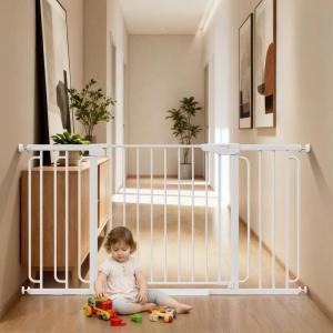 imageCumbor 29759quot Extra Wide Baby Gate for Stairs Pressure Mounted Dog Gate for Doorways AutoClose Easy Walk Through Safety Child Gate for Kids Toddler Tall Pet Gates Indoor White