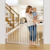 imageCumbor 35155in No Bottom Bar Baby Gate for Stairs 2in1 Auto Close Dog Gate Indoor Hardware Mounted Pet Gate for Doorways with Large Walk Thru Door ChildProof Safety Gate for Kids WhiteWhite