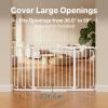 imageCumbor 297515 Extra Wide Baby Gate for Stairs PressureMounted Dog Gates for Doorways amp Hallways AutoClose WalkThrough NoTrip Design Child Proof Safety DogPet Gate for Indoor Use SilverWhite