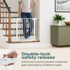 imageCumbor 297515 Extra Wide Baby Gate for Stairs PressureMounted Dog Gates for Doorways amp Hallways AutoClose WalkThrough NoTrip Design Child Proof Safety DogPet Gate for Indoor Use SilverWhite